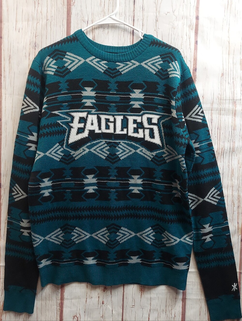 NFL Philadelphia Eagles Unisex Teal Fair Isle Pullover Crewneck Knit Sweater - Picture 12 of 16